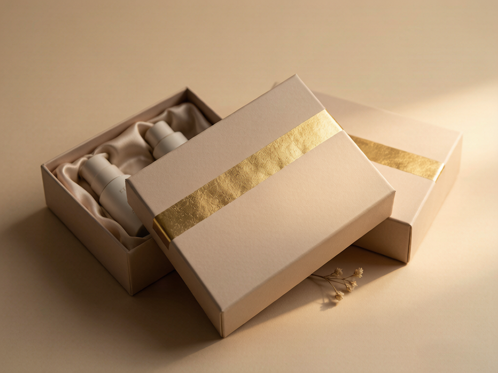 Luxury skincare gift box with gold foil