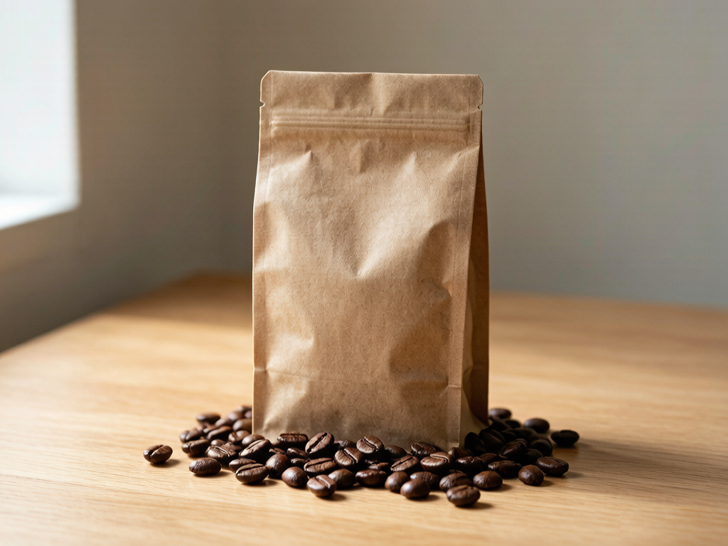 Coffee pouch packaging with beans