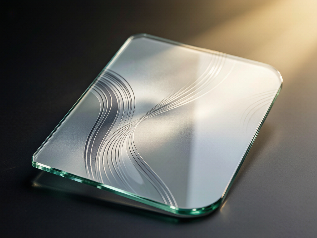 UV printed glass panel with light reflection